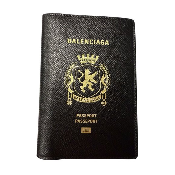 Balenciaga Black Leather Passport Holder W/ Gold Embossed Logo & Multiple Card S - Picture 1 of 6